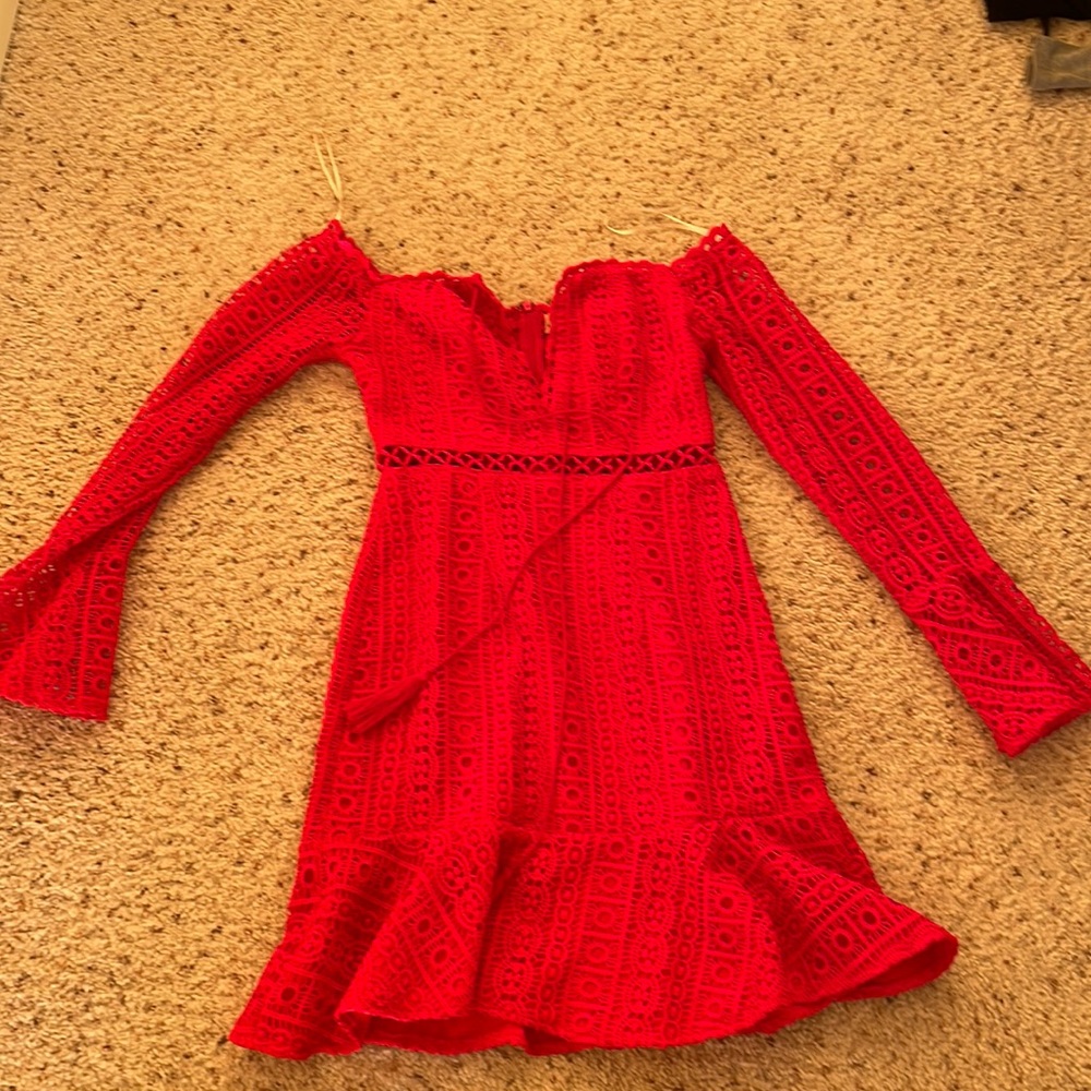Red crochet dress